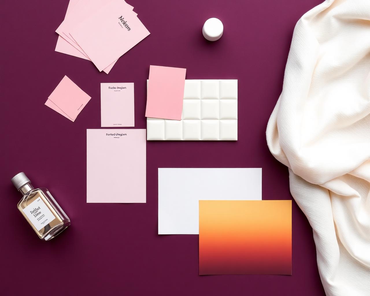 Brand moodboard with swatches, typography, tile, and fabric